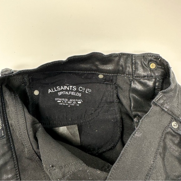 AllSaints Spitalfields Petrel Brodie Waxed Jeans Pants Black Size 29 - Picture 9 of 13